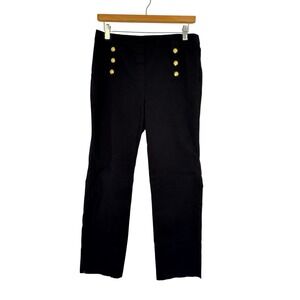Nautical Counterparts Womens Medium Sailor Pants Black Gold Button Pull On Slim